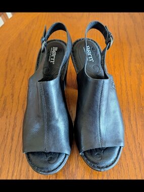 Born Women's Black Leather Platform Slingback Sandals Size 9